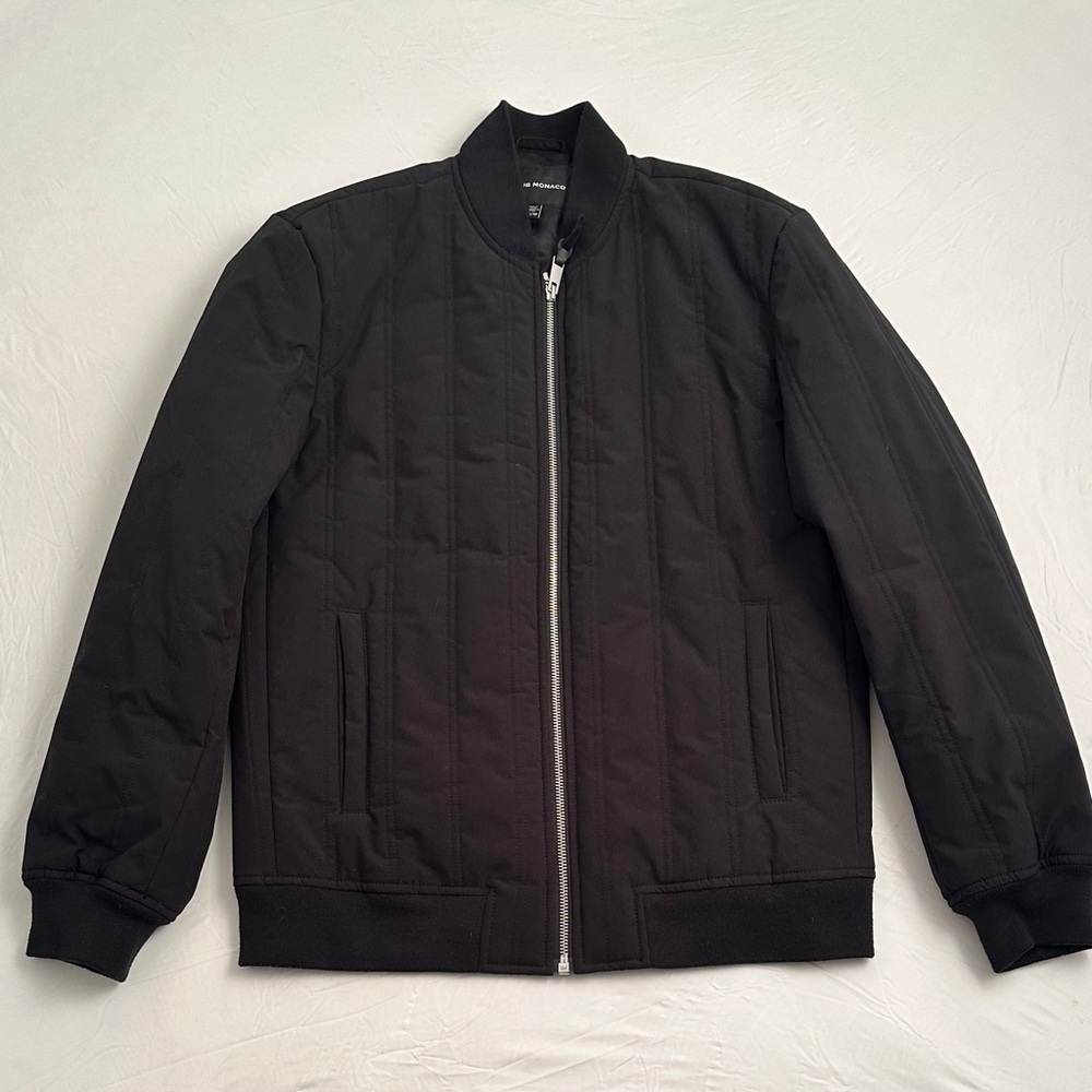 Club Monaco black vertical quilted bomber jacket